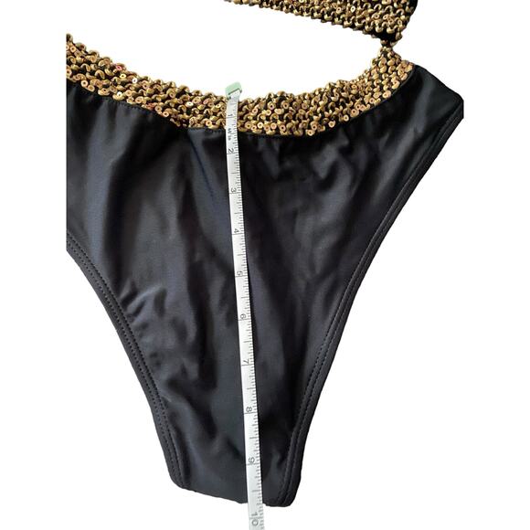 Egyptian Style 2 PCHi Waist Bikini Swim Size Large Black Gold Sequin Trim New - Picture 14 of 16